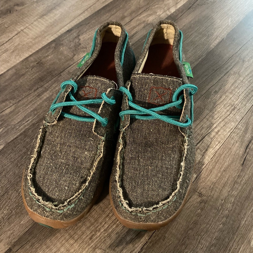 Twisted X Brown Canvas Moccasins with Teal Laces